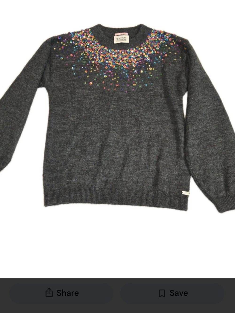 Scotch & Soda Dark Gray Crewneck Sweater with Multicolored Sequin Neckline